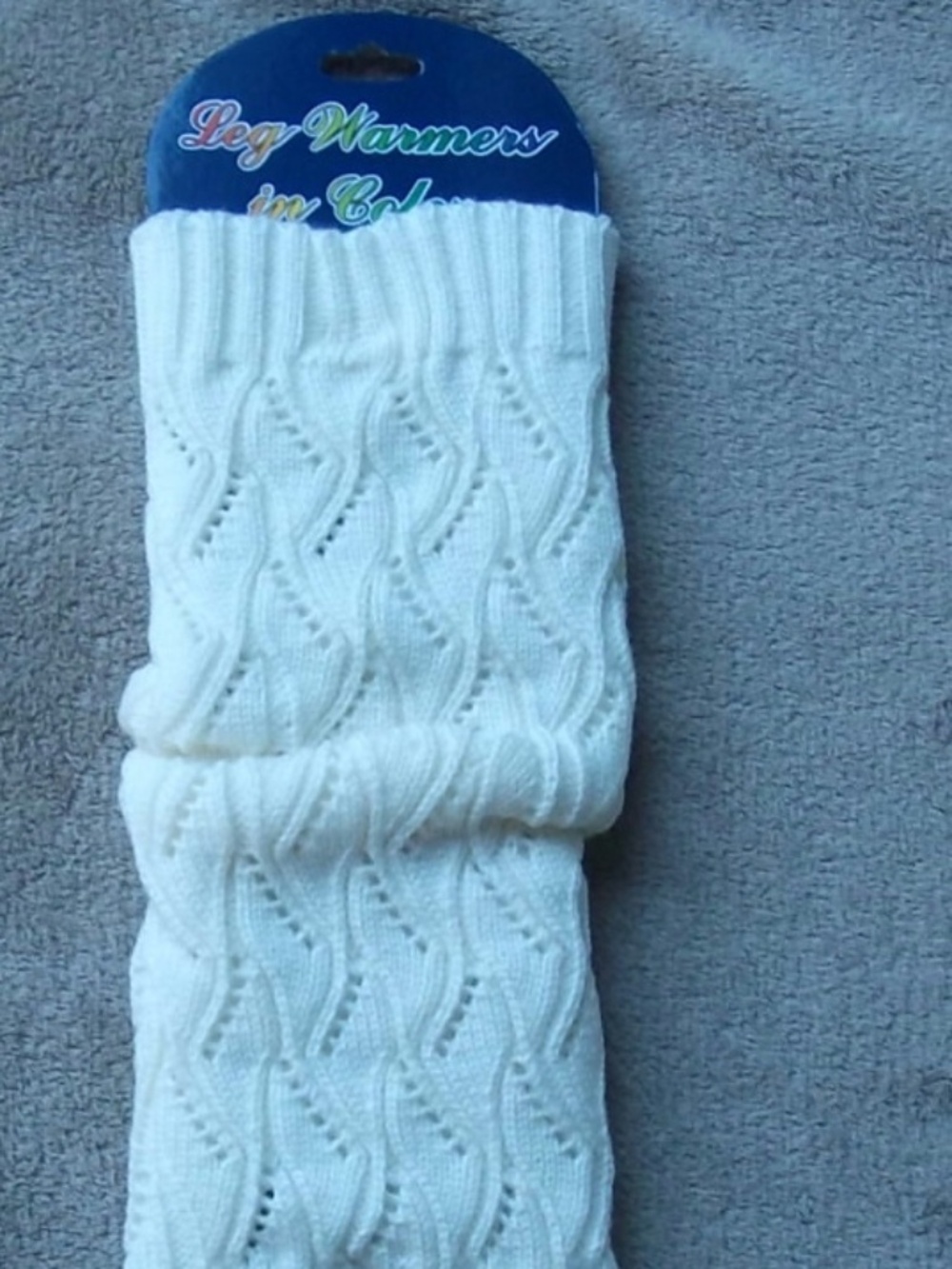 Ivory Leg Warmers Knit Lace Leaf Cable One Size Ladies Legwarmers Stretch NEW